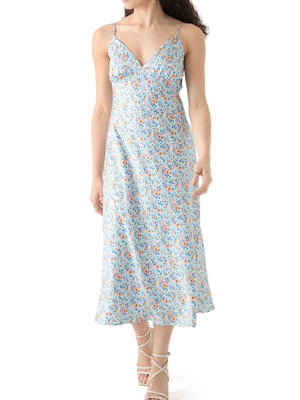 belk Blue Floral V-Neck Midi Slip Dress